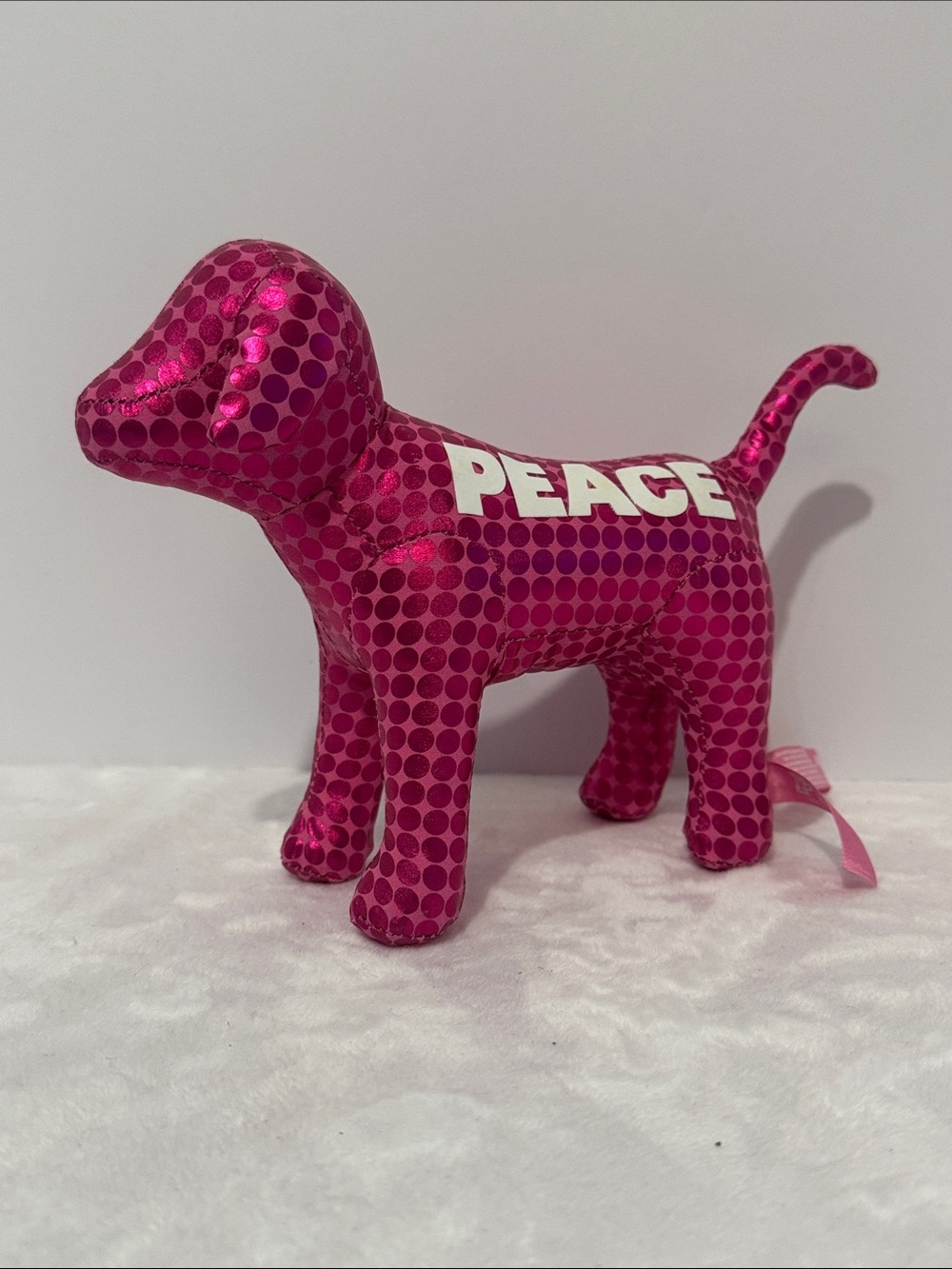 Victoria's Secret Pink 6" Plush PEACE Dog Shiny Polka Dots